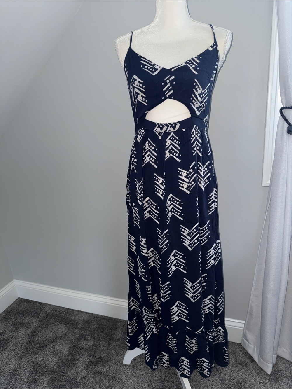 aerie Navy and White Cutout Maxi Dress